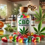 choice cbd gummies bottle with natural ingredients and hemp leaves