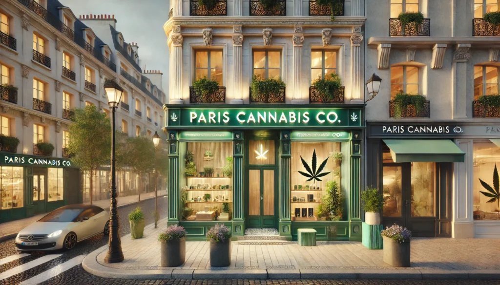 Paris Cannibis Co logo and cannabis products